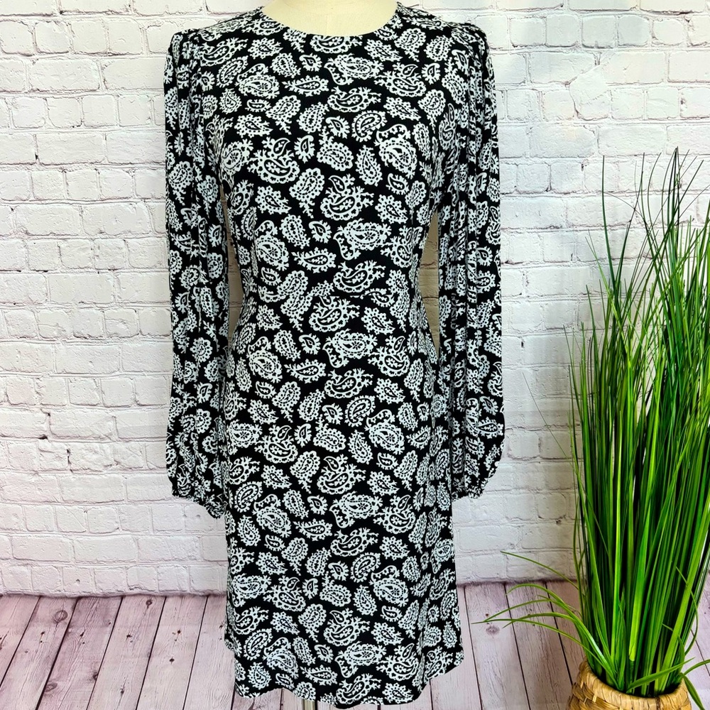 BODEN Crew Neck Paisley Print Long Sleeve Mini Dress--4